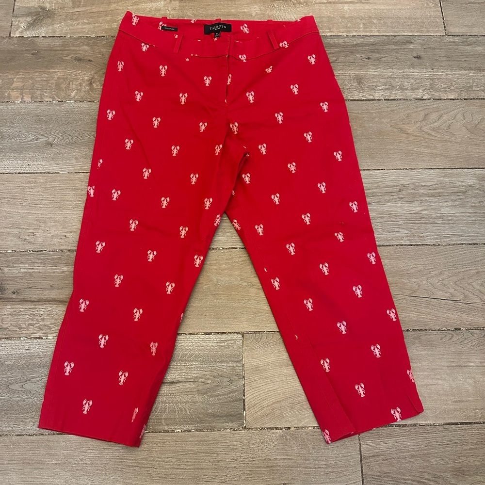 Talbots Red Lobster Print Trousers